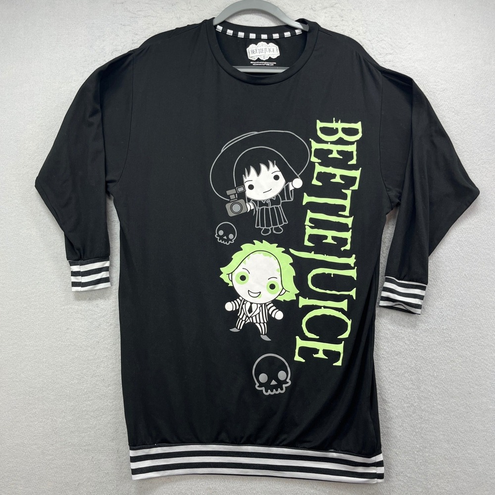 Beetlejuice Sleepwear T-Shirt Women XS Black Lydia Graphic Long Sleeve Sleepwear